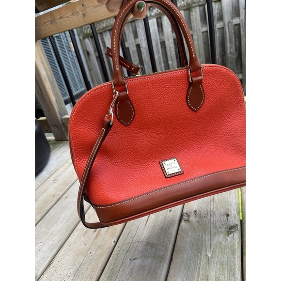 Dooney Bourke Orange Tangerine Pebbled Leather Zip  Handbag - Picture 1 of 13